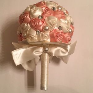 Satin pink and champagne flower bridal bouquet